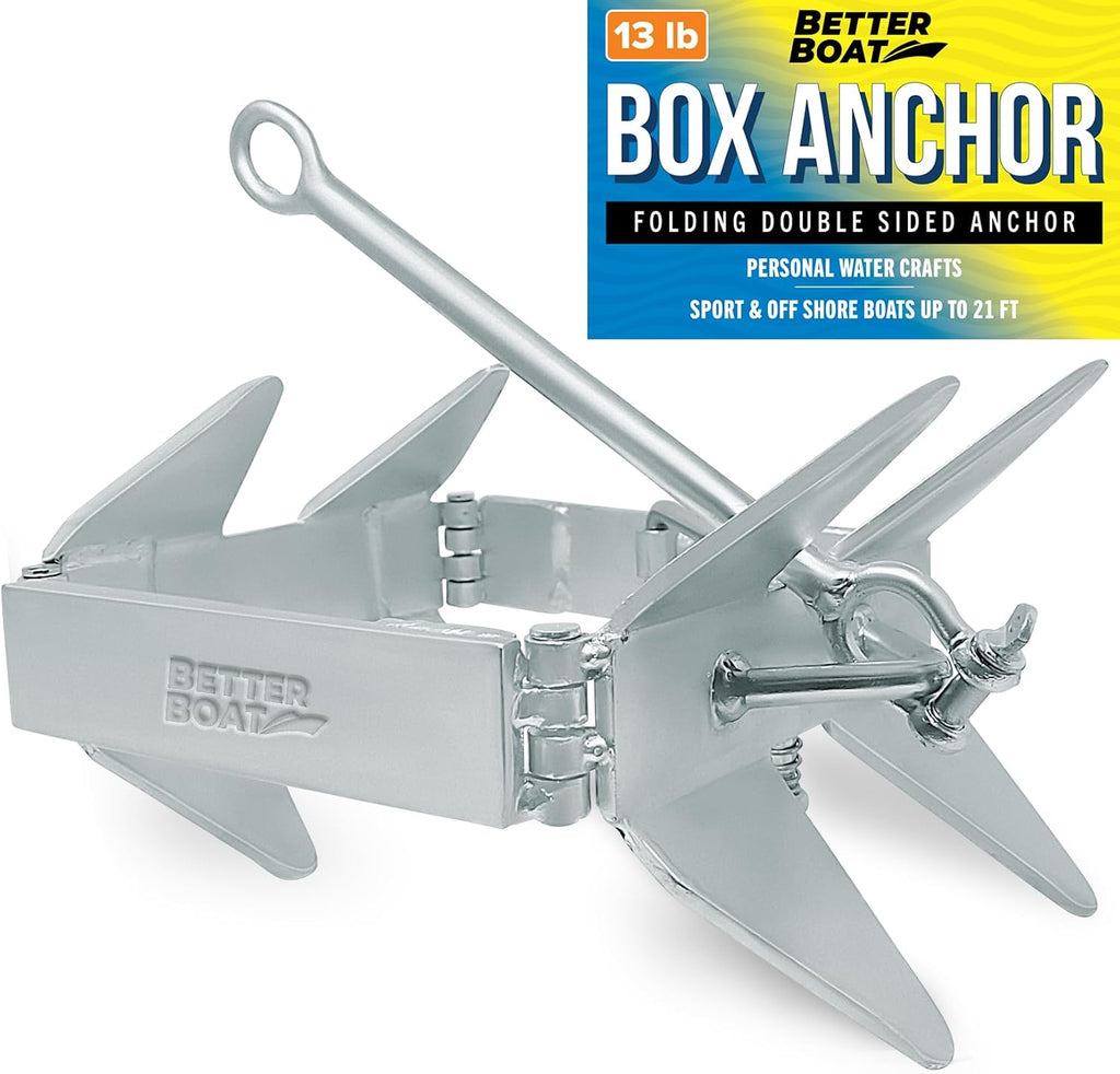 Better Boat Box Anchor for Boats, Folding Boat Anchor Hot Dip Galvanized, Double Sided Slide Anchor for Pontoon Fishing and Cabin Cruiser, Multiple Sizes