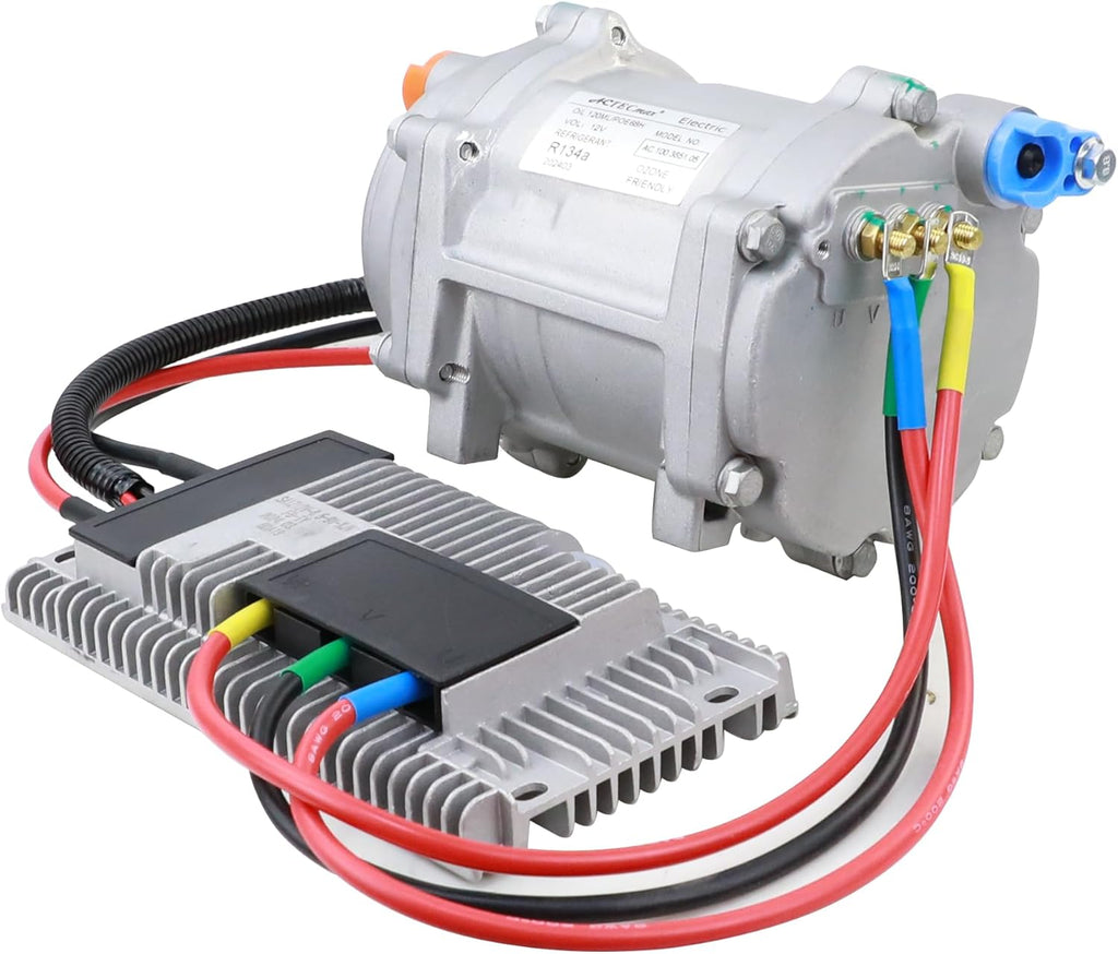 Universal AC Electric Compressor 20cc/r Air Conditioner Compressor for 12V Auto Compressor for R134a, with Straight Fittings