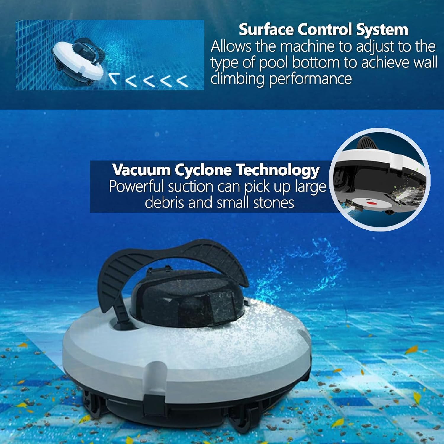 Automatic Pool Vacuum - Smart Cordless Cleaner for Above and Inground Pools - Wall Climbing Pool Cleaning Robot - Top Cleaning at Your Fingertips