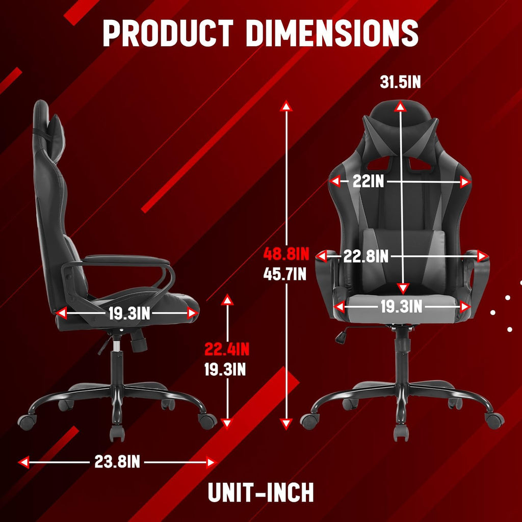 Dopinmin PU Leather Ergonomic Gaming Chair Esports Computer Chair Boss Chair with Lumbar Cushion and Retractable Footrest Video Game Chair for Streaming,Grey