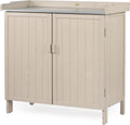 HABAU Outdoor Storage Cabinet with Potting Bench & Metal Tabletop, Wooden Planting Workstation for Garden Patio, Weatherproof