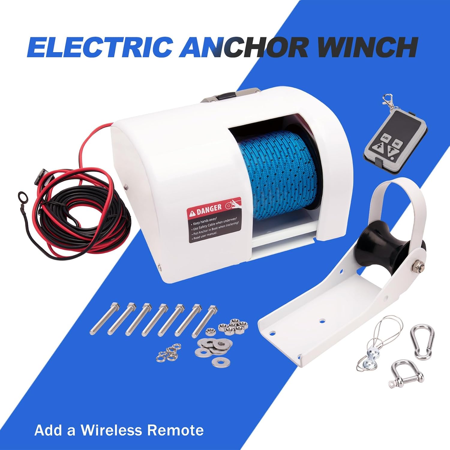 Electric Anchor Winch,Boat Anchor Wench 12V Marine Saltwater Anchor Windlass Kit with Wireless Remote Control Anchors Up to 25 LBS
