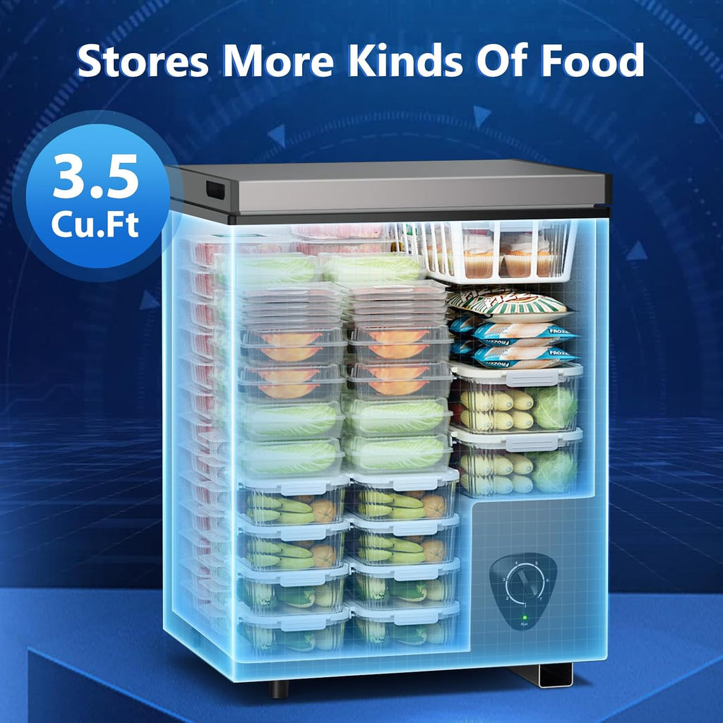 LifePlus Chest Freezer 3.5 Cubic Feet with Removable Basket and Fast Cooling, Small Deep Freezer, Adjustable Temperature, Energy Saving, Low Noise,Top Open Door Compact Freezer for Kitchen Garage
