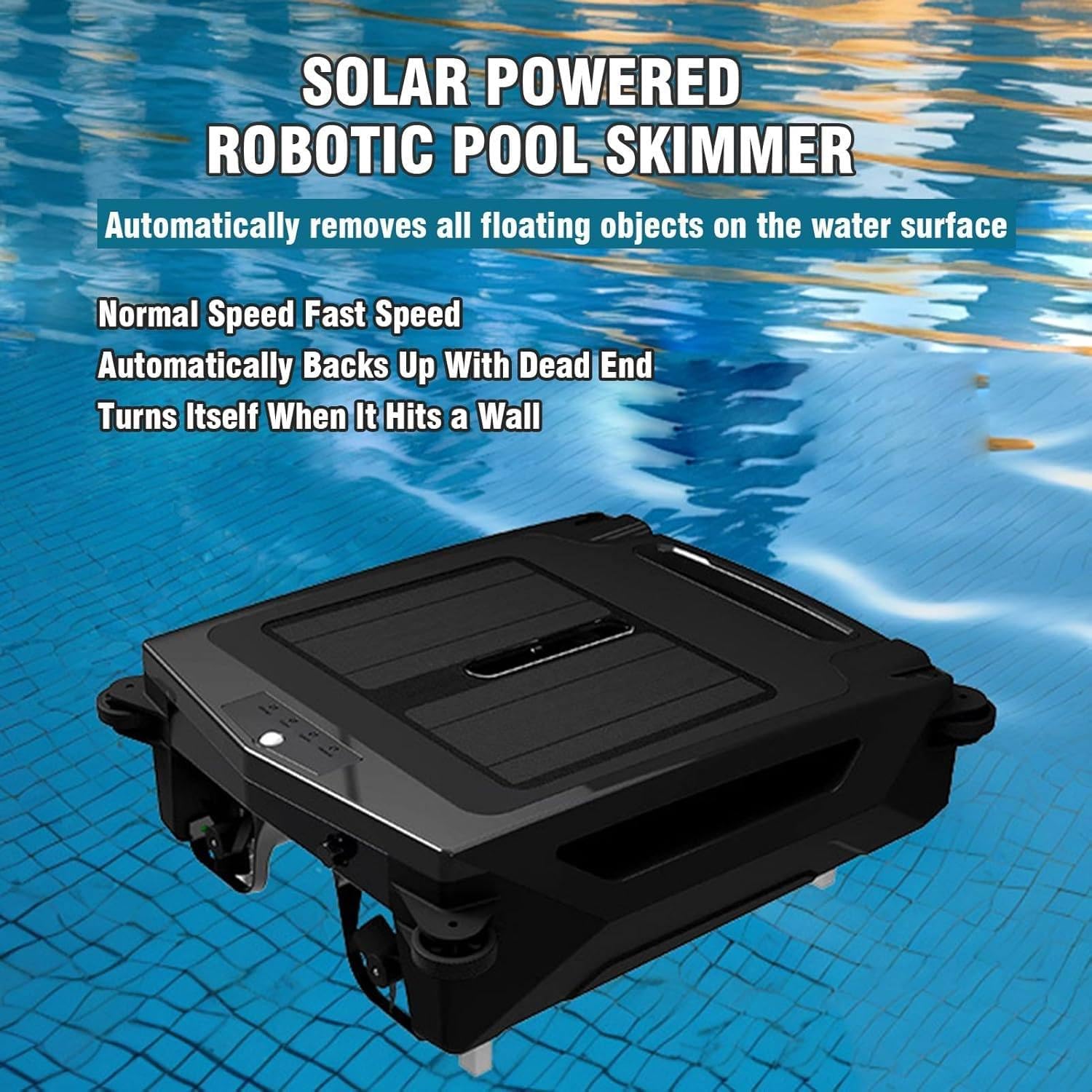 Pool Skimmer Robot, Pool Cleaner Vacuum Robot, 99.9% Debris Removal, 2 Speed Modes, Solar & Rechargeable Dual Mode Automatic Vacuum with Smart Obstacle Avoidance