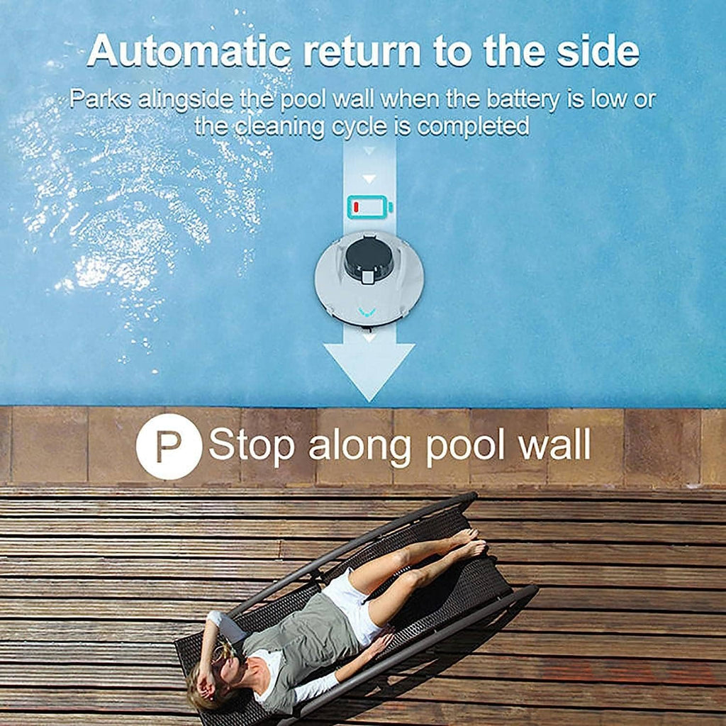 Cordless Automatic Pool Cleaner, Above Ground Swimming Pools Cleaning Robot, Suction Rechargeable Battery, Lasts 110 Mins, for Pool Surface Up to 85 Sq