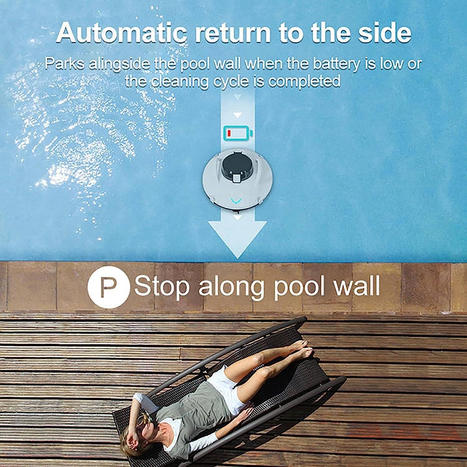 Cordless Automatic Pool Cleaner, Above Ground Swimming Pools Cleaning Robot, Suction Rechargeable Battery, Lasts 110 Mins, for Pool Surface Up to 85 Sq