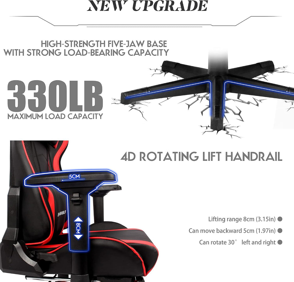 Massage Video Game Chair for Teens, RGB Gaming Chair with Speakers, High Back Adjustable Computer Chair with Footrest, PU Leather Recliner Swivel Rocking Desk Chair Office Chair,Black