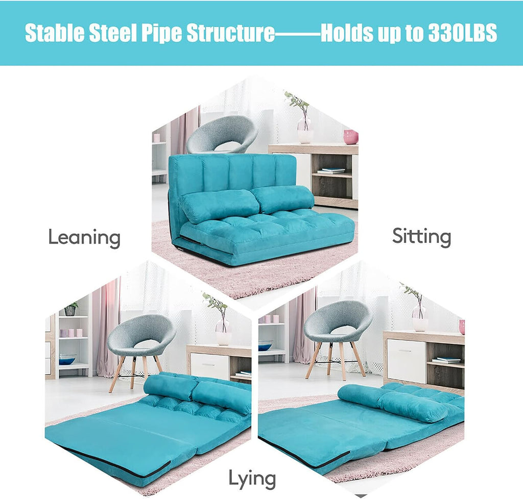 DORTALA Foldable Floor Sofa, 6-Position Adjustable Lounge Couch with 2 Pillows & Suede Cloth Cover, Modern Lounge Mattress Video Gaming Lazy Couch, Suede Floor Seating Sofa, 71' x 44.5', Blue