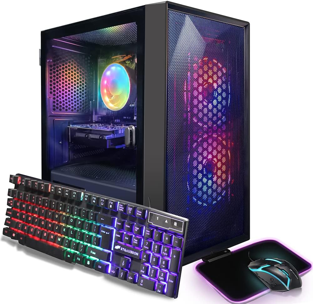 STGAubron Gaming PC Bundle with 24Inch FHD LED Monitor-Radeon RX 550 4G, Intel Core I5 up to 3.7G, 16G RAM, 512G SSD, RGB Fan x 2, Windows 11 Home