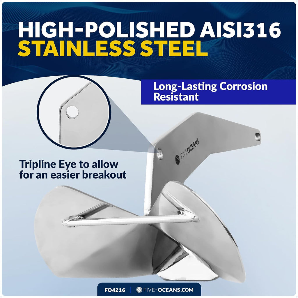 Five Oceans Delta Style Wing Boat Anchor – Premium Series, Ideal for Pontoon & Fishing Boats, Multiple Size & Material Option