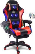 Ergonomic Gaming Chair with Massage and Speaker, Gaming Chair with Footrest Headrest and Lumbar Support, Racing Chair with RGB Lights, Gaming Chair for Kids,Gaming Chair for Adults.,Red