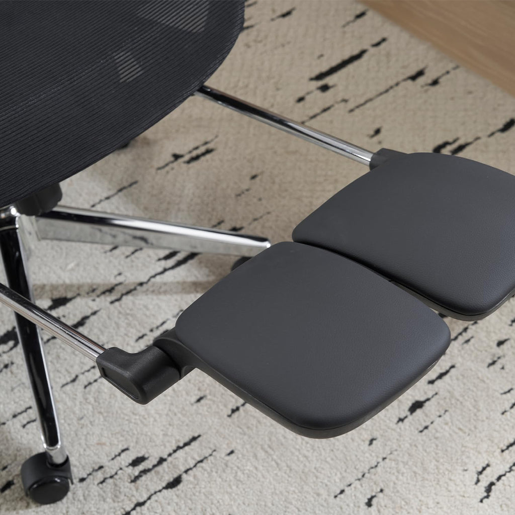 Ergonomic Office Chair with Footrest, High Back Mesh Computer Chair with Lumbar Support, 5-Level Backrest Height, 6D Flip-Up Arms for Home & Gaming Desk (Black Mesh One-piece Lumbar Support)