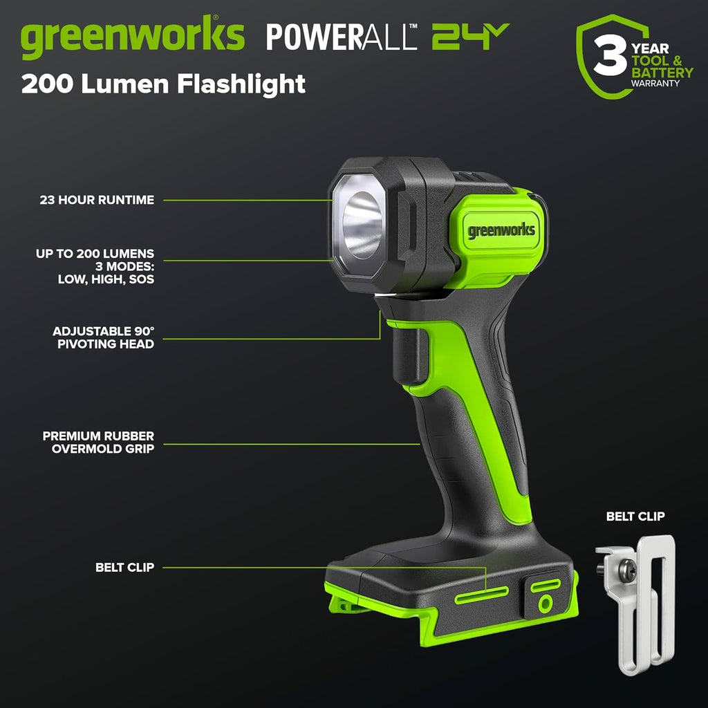 GREENWORKS 24V Combo (1/2' Drill + 1/4' Impact Driver + 6.5' Circular Saw + 200Lm Flashlight), 4.0Ah + 2.0Ah Batteries (24,000mAh PB), (2) Braided Cables, 65W Rapid Charger,High-Efficiency