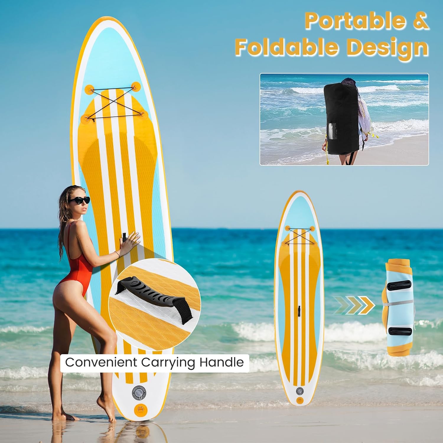 GYMAX Paddle Board, Inflatable Stand Up Paddle Board with SUP Accessories, Removable Fin, Paddle, Pump, Leash & Carry Bag, Blow Up Paddle Boards Standing Boat