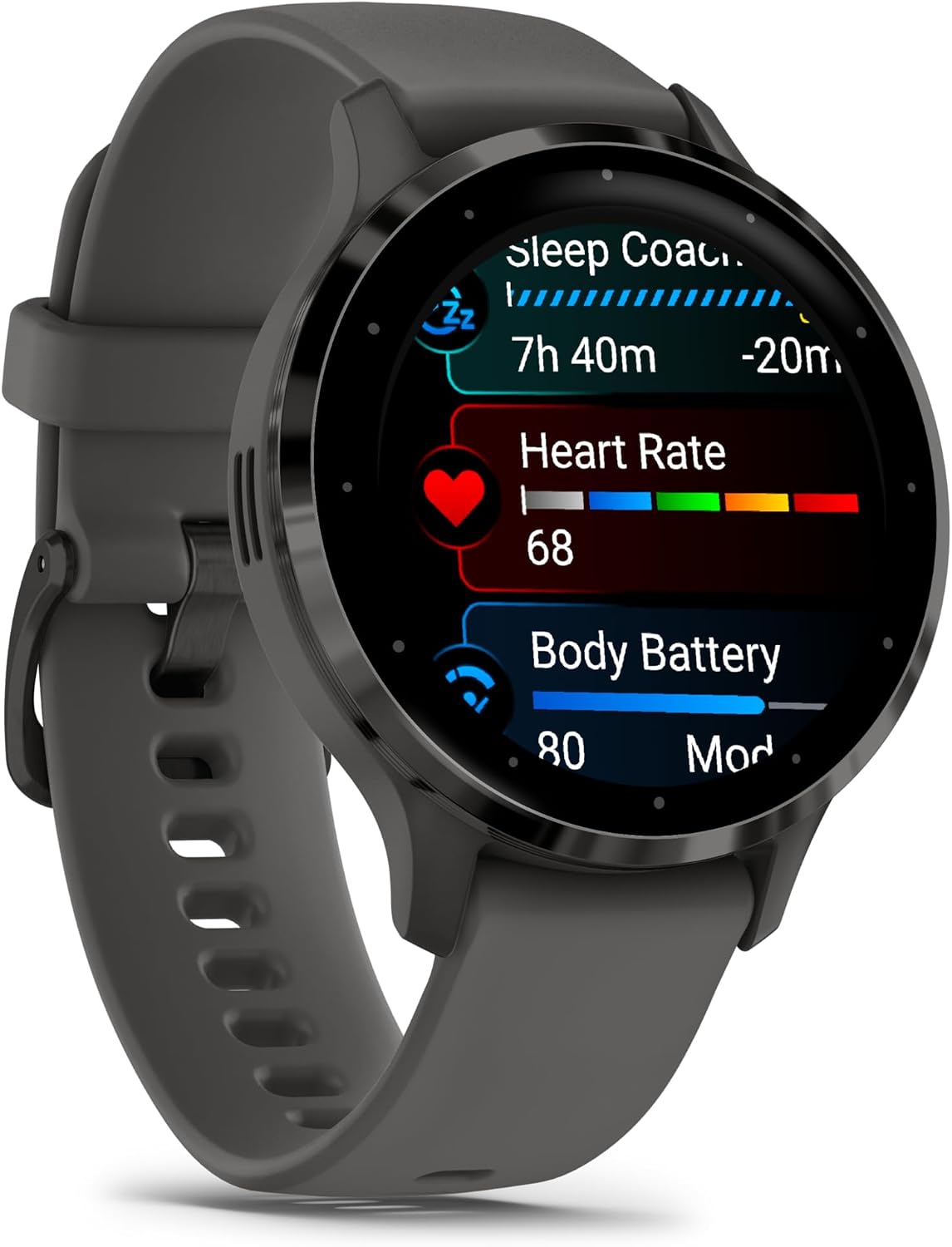 Garmin Venu 3S Advanced Fitness and Health Tracker Smartwatch with Slate Stainless Steel Bezel with Pebble Gray Case and Silicone Band 1.2 Inch AMOLED Touch Screen Display Bundle with Accessories