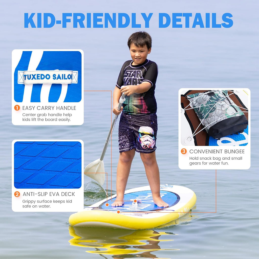 Tuxedo Sailor Stand Up Paddle Board for Kid 7'8'×30'×4' Youth Inflatable Paddle Board for Child Beginner Touring