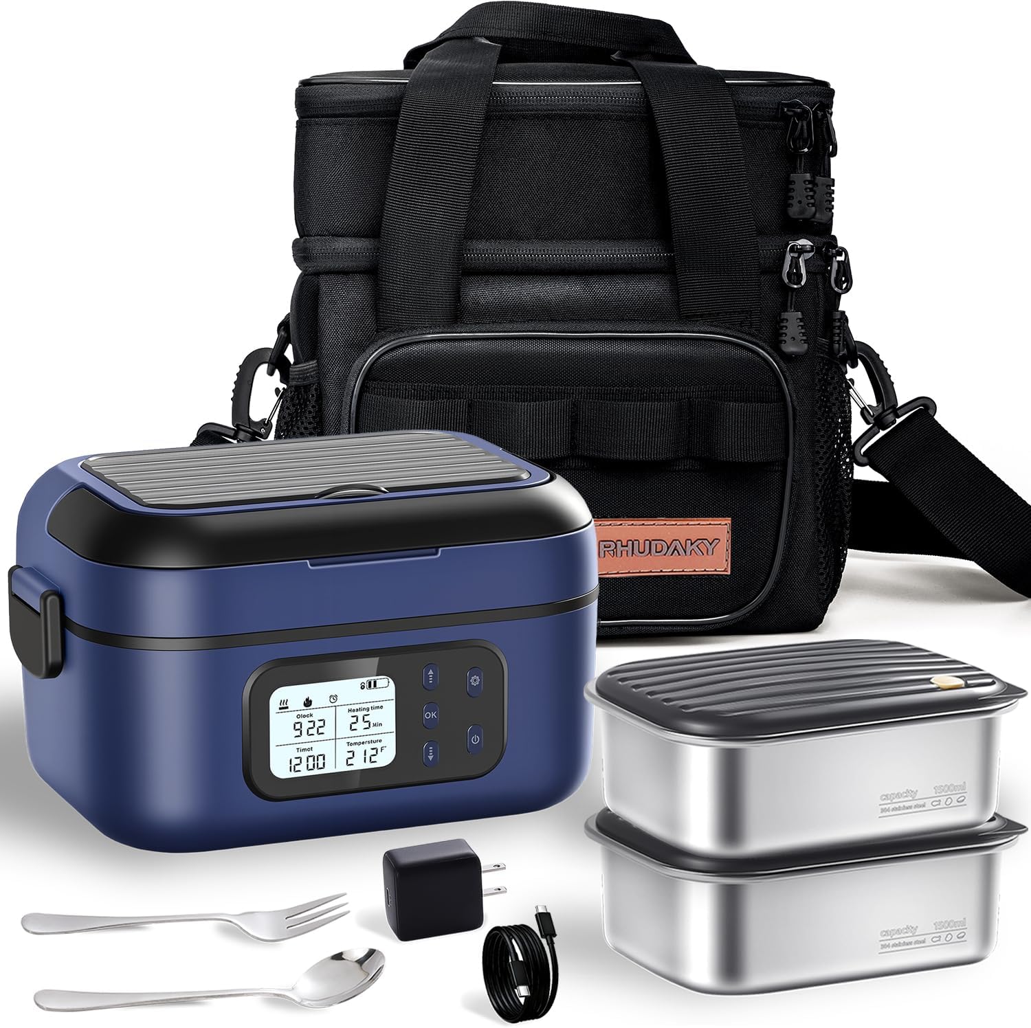 27000mAh Cordless Electric Heated Lunch Box, 100W Rechargeable Portable Food Warmer for Adults Work Travel Car - Battery-Powered & Self-Heating, 2 x 6.3 cups