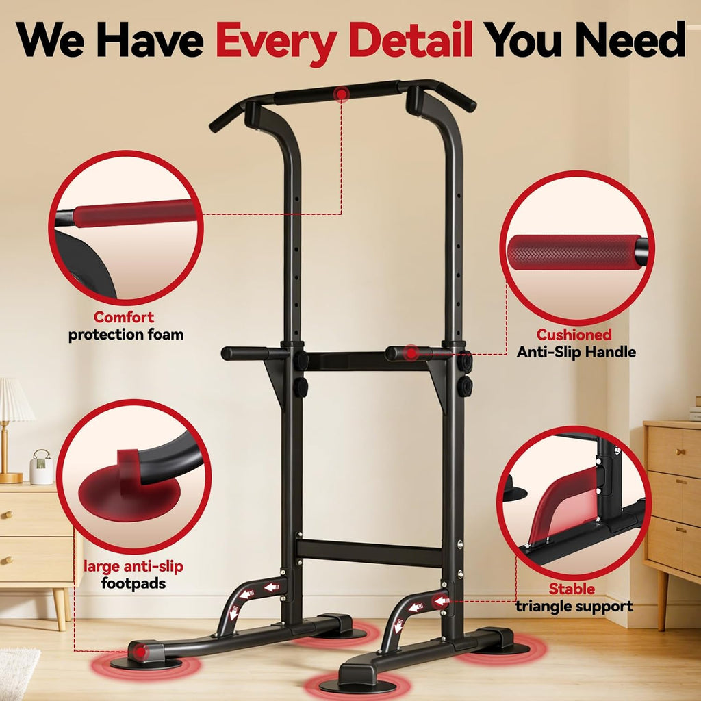 WATBKHE Power Tower Pull Up Dip Station Foldable, Pull Up Bar Station Adjustable, Multi-Function Home Gym, Strength Training Fitness Equipment, Triangular Design, for Home Outdoor