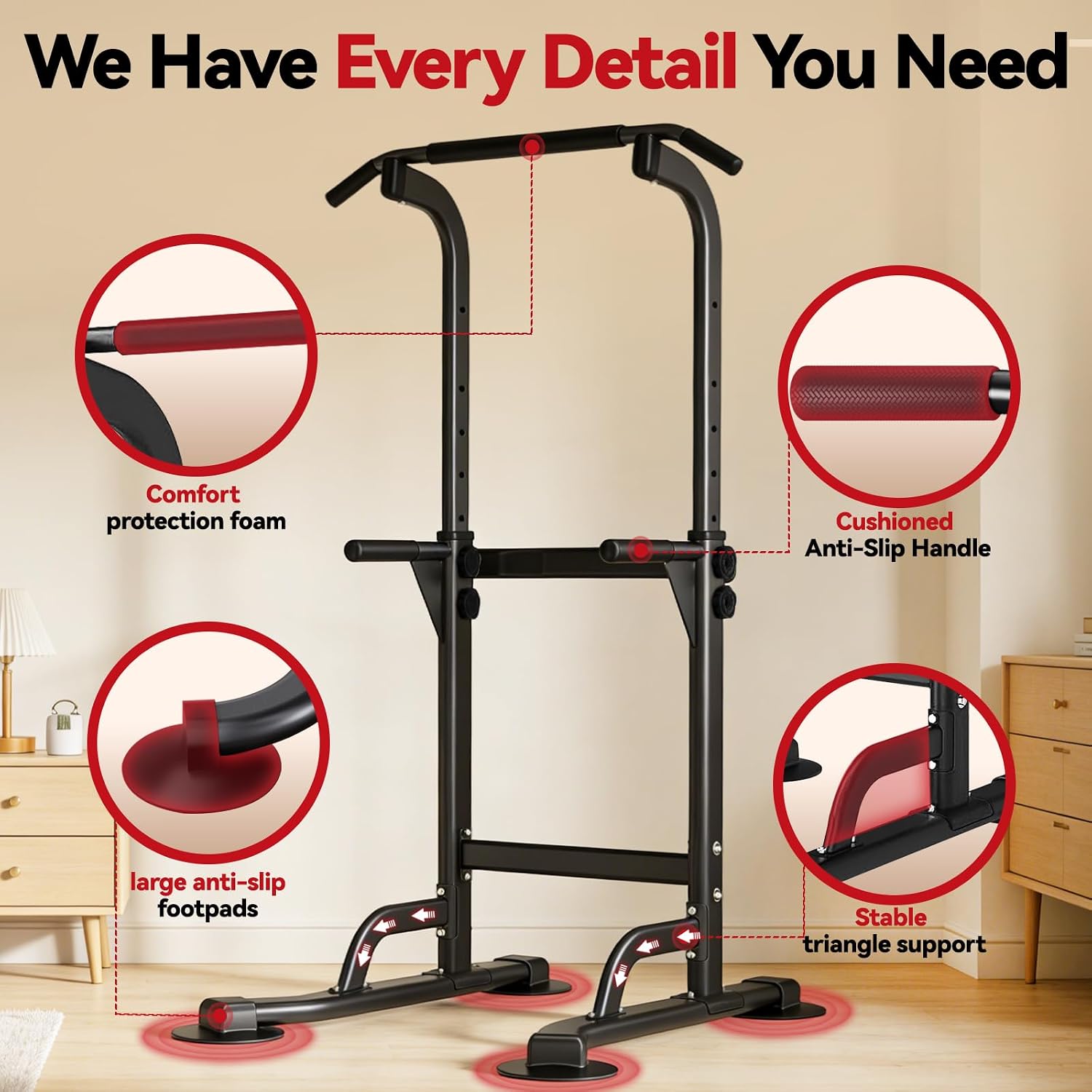 WATBKHE Power Tower Pull Up Dip Station Foldable, Pull Up Bar Station Adjustable, Multi-Function Home Gym, Strength Training Fitness Equipment, Triangular Design, for Home Outdoor