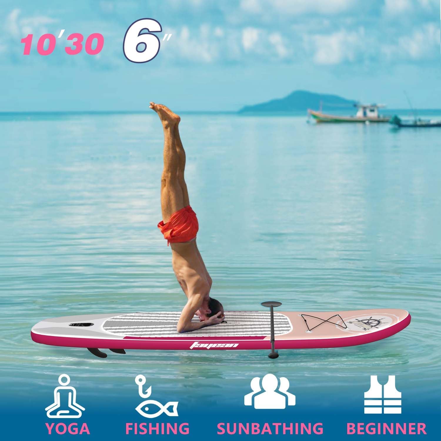 Inflatable Stand Up Paddle Board Non-Slip Deck, 11'×33'×6' Complete SUP Accessories for All Skill Levels, Wide Seat & Safety Leash, 3 Fins, Adjustable Paddle, Pump & Carrying Backpack