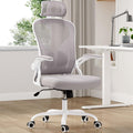 Farini Ergonomic Office Chair, Home Office Desk Chair with Headrest, High Back Swivel Computer Chair with Armrests and Adjustable Lumbar Support for Home Office Study Room, White & Gray