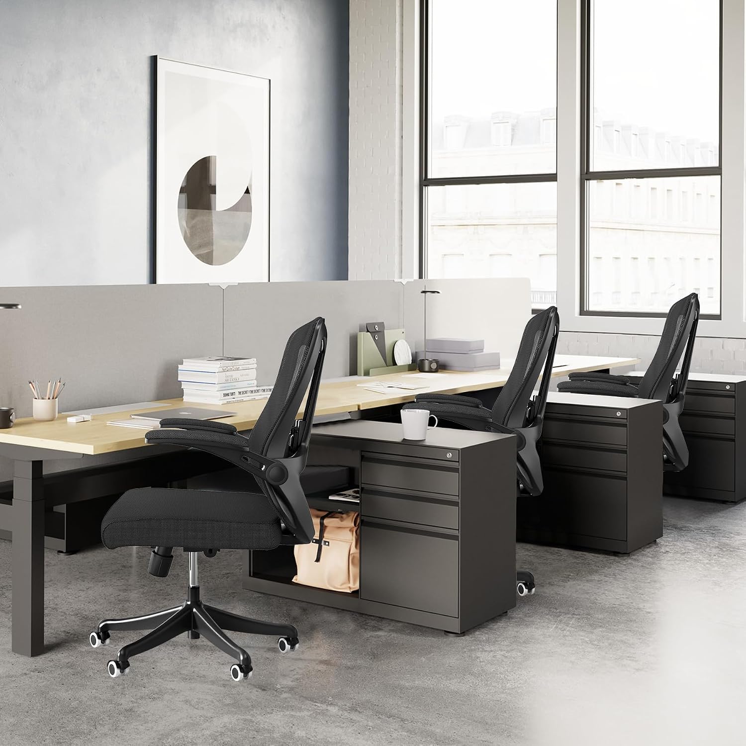 balmstar Executive Office Chair, Ergonomic Comfort Home Desk Chair, Mid Back Gaming Chair with Wheels, Adjustable Height, Lumbar Support, Flip-up Armrest with 350LBS Capacity