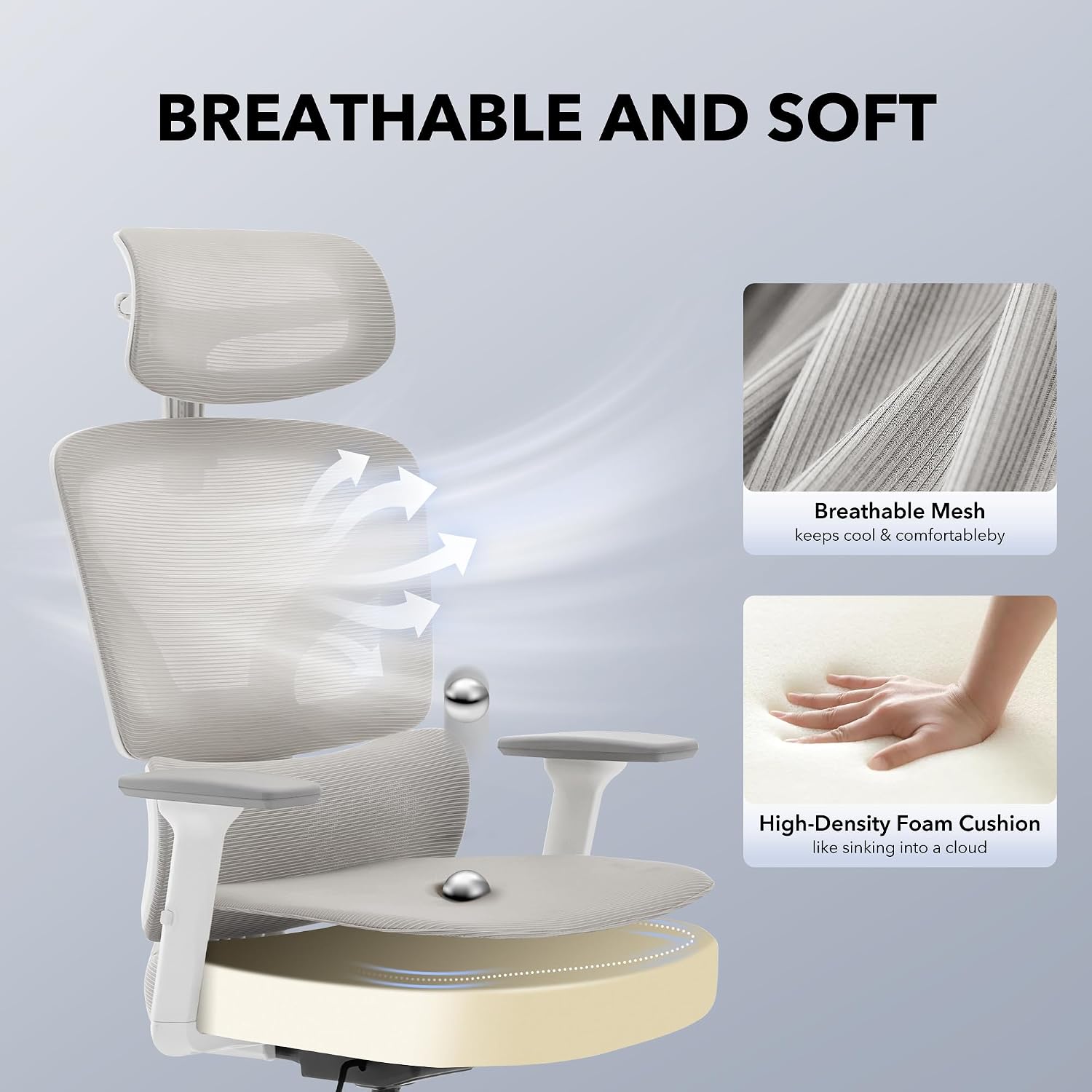 Office Chair Ergonomic Desk Chair - Home Mesh Office Desk Chair with Adjustable Lumbar Support, High-Back Computer Gaming Chair with Headrest 3D Armrests, Rolling Swivel Task Chairs for Home, Office