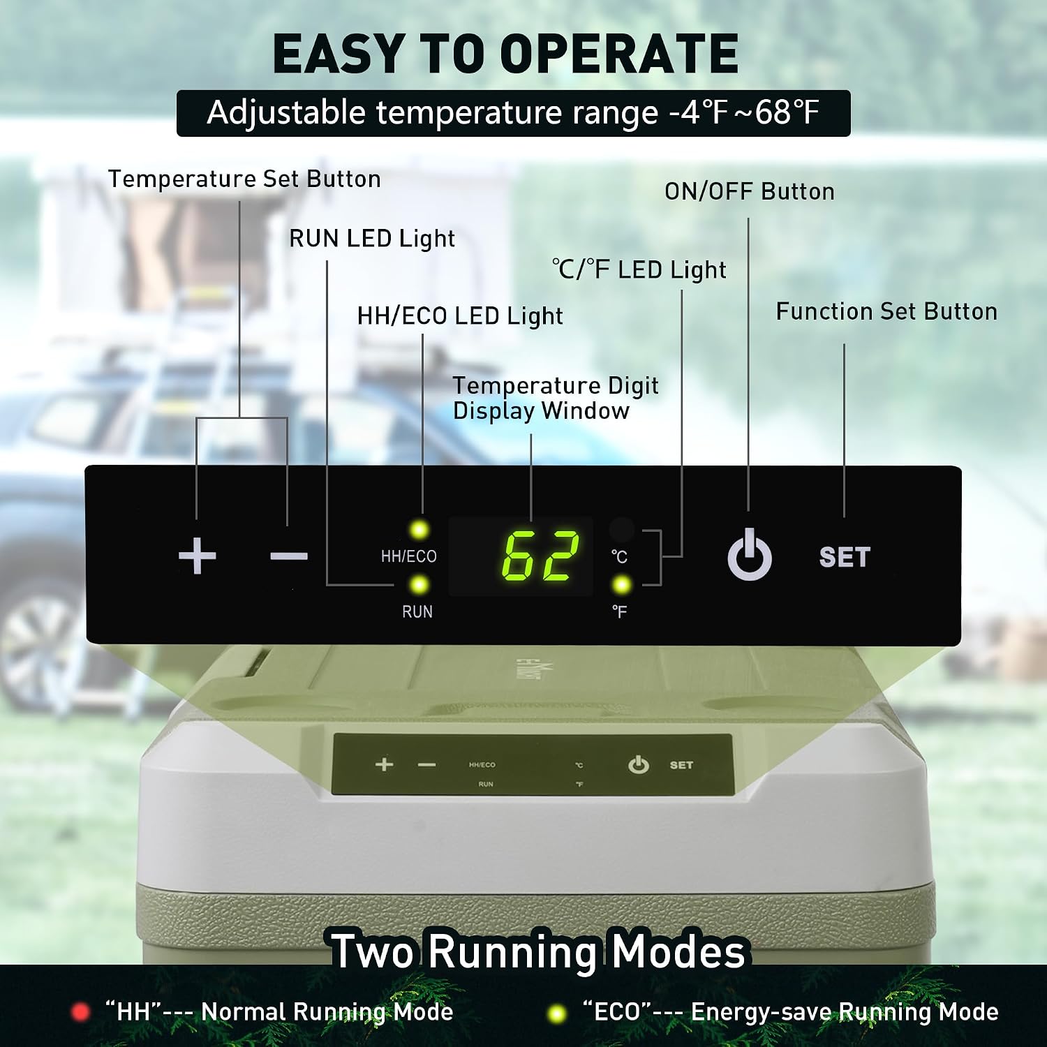 Portable 50L Car Refrigerator with Wheels & Pull Rod - Temperature Display (-4℉-68℉) electric coolers for vehicles, 12/24V DC & 100-240V AC - Ideal Car Freezer for Camping, RV, Home & Outdoor