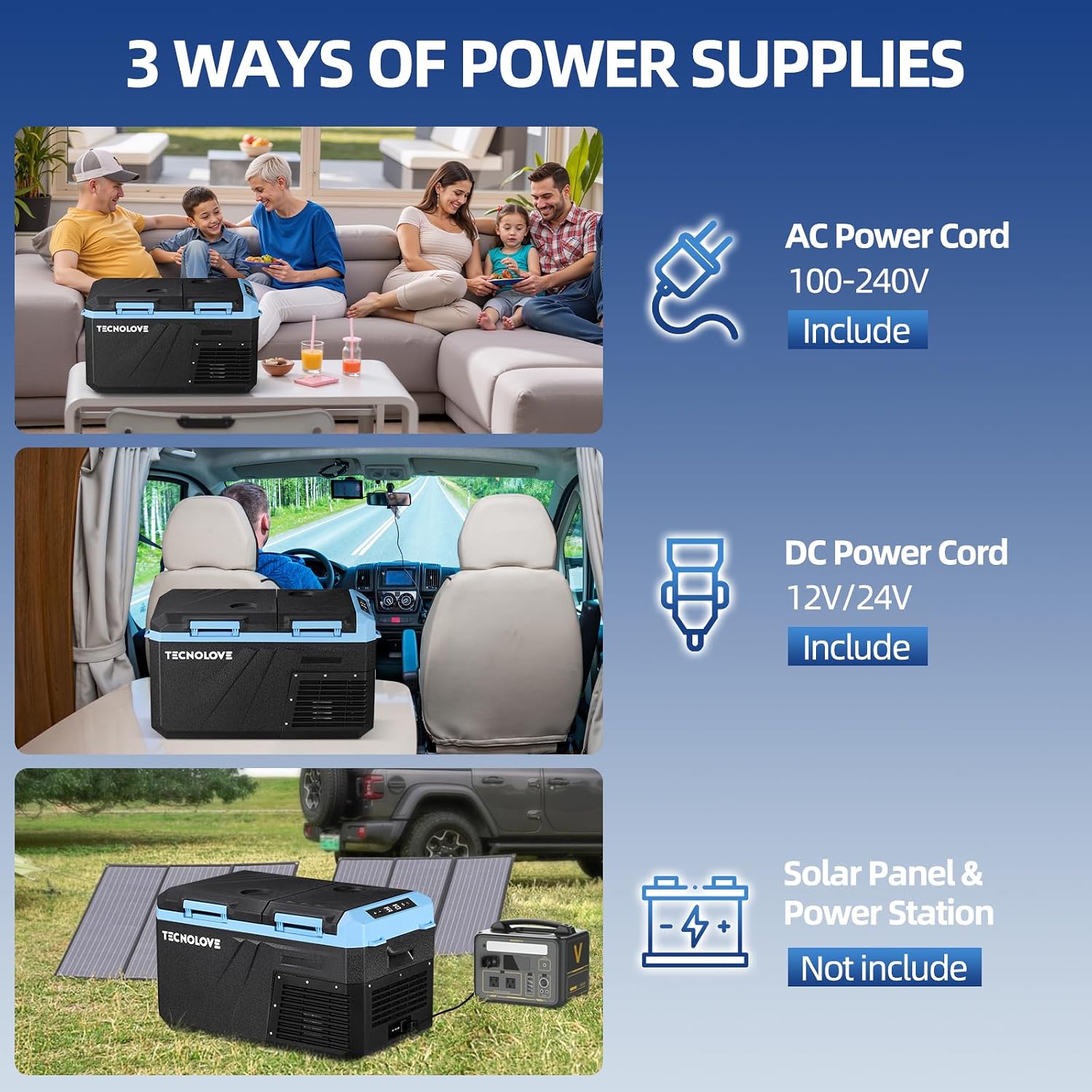 25L Car Refrigerator Freezer, 27QT Dual-Compartment Portable Cooler with Reversible Door, 100–240V AC / 12V / 24V DC Powered, Touchscreen Control, LED Light, -4℉ to 68℉, Ice Blue