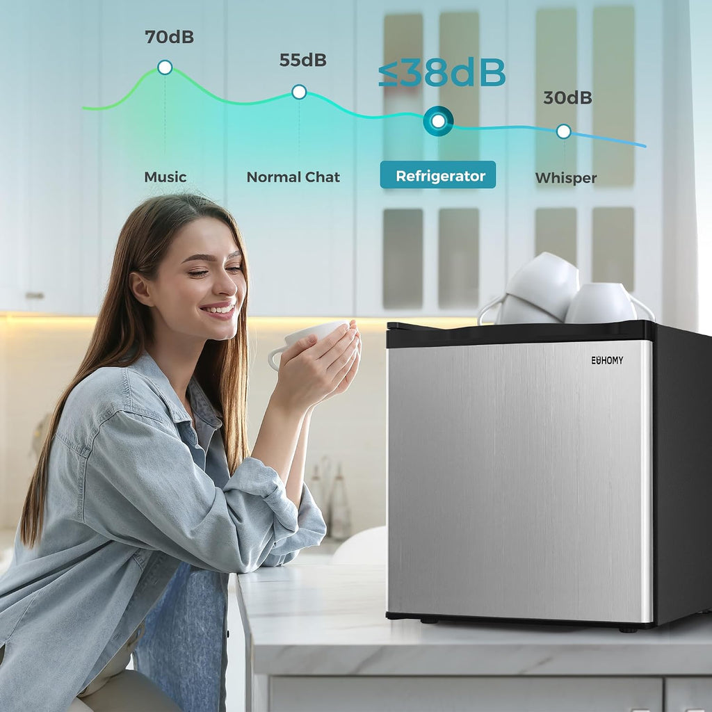 EUHOMY 1.7 Cu.Ft Mini Fridge, Reversible Single Door Compact Refrigerator, Adjustable Thermostat, Energy Saving, Mini Fridge for Bedroom, Office, Dorm, Silver