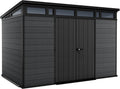 Keter Cortina 11x7 Ft All-Weather Storage Shed with Skylight, Window, Built-in Ventilation, Customizable Walls, & Lockable Double Doors, Graphite