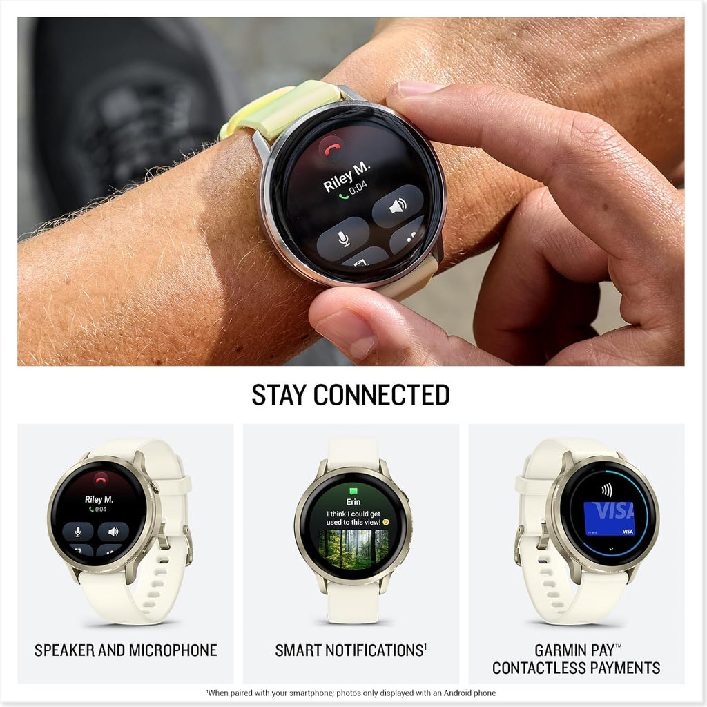 Garmin Venu 4, 41mm, Advanced Fitness and Multisport Tracker GPS Smartwatch, 1.2' AMOLED Display, Built-in Flashlight, 10 Days of Battery Life, Lunar Gold with Bone Silicone Band (Watch Bundle)