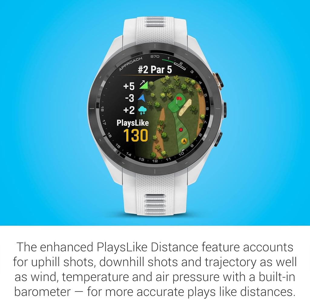 Garmin Approach S70 (White, 42mm) Golf GPS Watch Bundle - AMOLED Display, Virtual Caddie & PlaysLike Distance - Includes PlayBetter 5000mAH Portable Charger & Screen Protectors