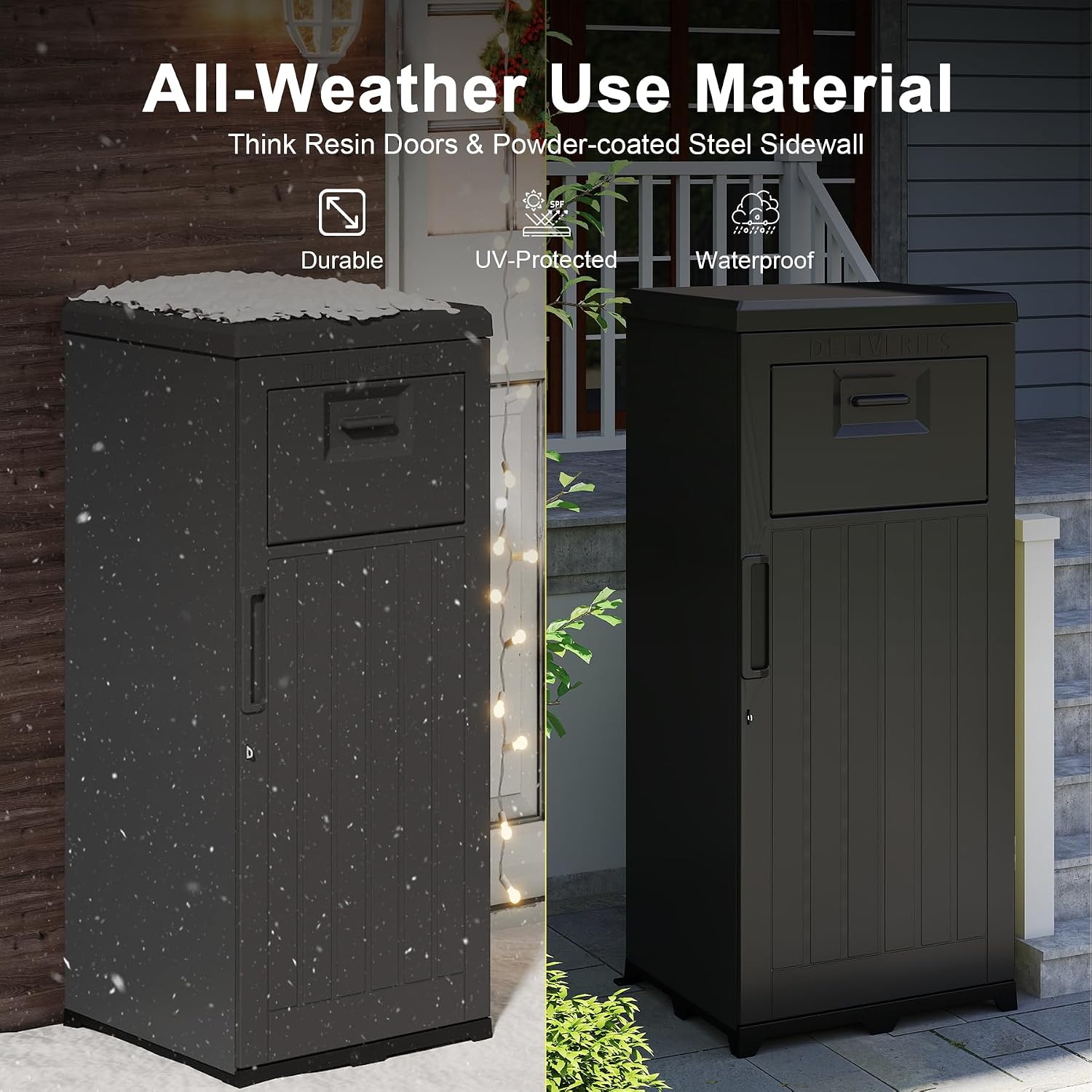 Domi Package Delivery Box for Outside, Large Parcel Drop Box with Lockable Secure, Waterproof Resin Storage Anti-Theft Outdoor Package Delivery for Porch, Curbside, House