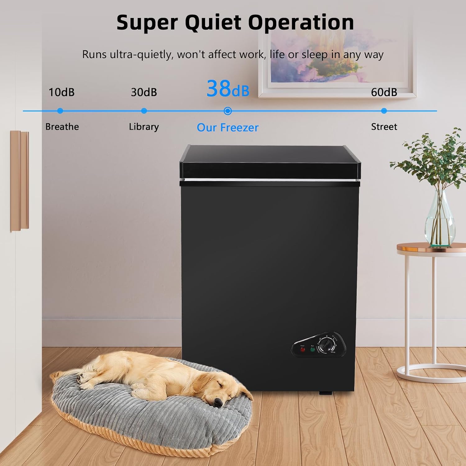 Deep Freezer 3.5 Cu.Ft, Chest Freezer with Removable Basket, Small Freezer with 6 Levels Adjustable Temperature, Quiet Mini Freezer for Home/Kitchen/Office/Garage/Bar (Black)