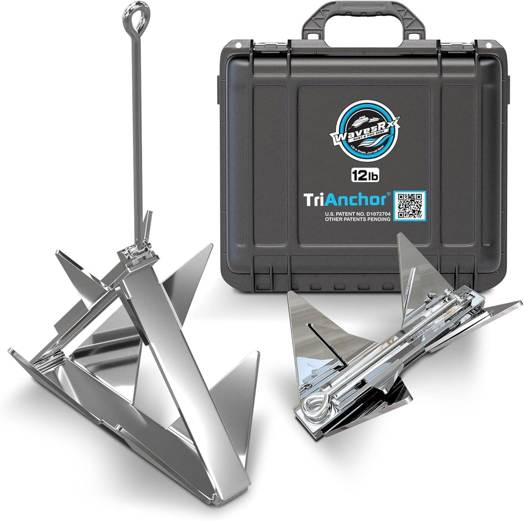 WAVESRX TriAnchor - Stainless Steel Folding PWC & Boat Anchor | Sets Instantly for Effortless Boat & Jet Ski Anchoring | Compact Patent-Pending Design Grips Better Than Plow, Fluke or Box Anchor