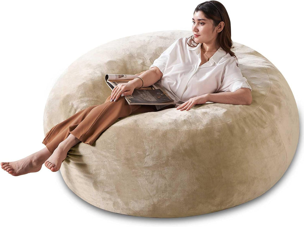 SANAE Oversized 5FT Memory Foam Bean Bag Chair for Adults - Apricot Corduroy Fabric with Filling, Supportive & Washable Plush Movie Night Beanbag, Giant Lounge Chair for Bedroom/Classroom/Dorm