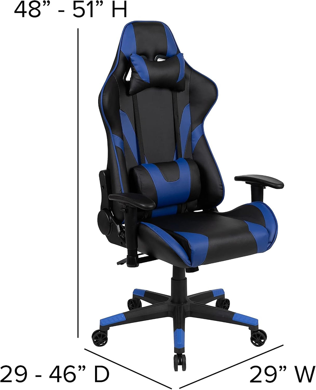 Flash Furniture X20 Gaming Chair Racing Office Ergonomic Computer PC Adjustable Swivel Chair with Fully Reclining Back in Blue LeatherSoft