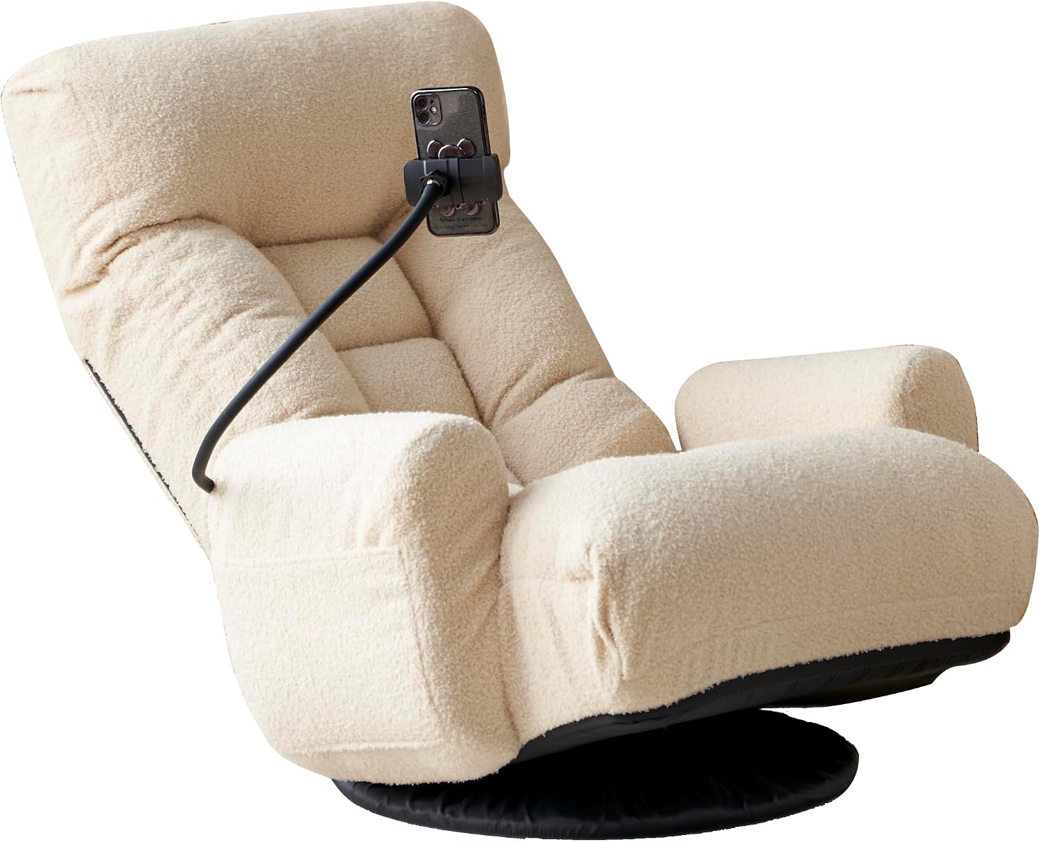 Lounge Sofa Chair with Side Pocket Armrests & Phone Holder. Gaming Chair for TV, Reading,Video,Games.Indoor Floor Chaise in Livingroom, Bedroom.Adjustable Foldable Backres&360° Swivel (Beige)
