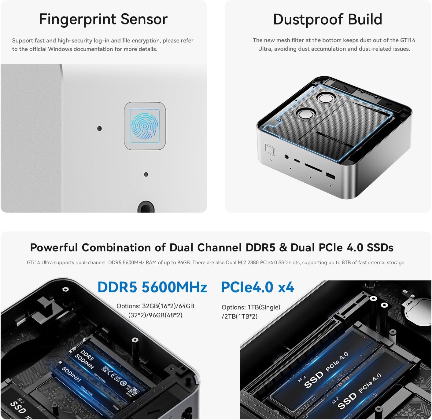Beelink GTi14 AI Mini PC, Intel Ultra 9 185H (up to 5.1GHz) 16C/22T,32GB DDR5 5600MHz 1TB PCIe4.0x4 SSD,Mini Computer Support Triple Display/Dual 2.5G LAN/Thunderbolt 4/WiFi7/BT5.4/USB3.2