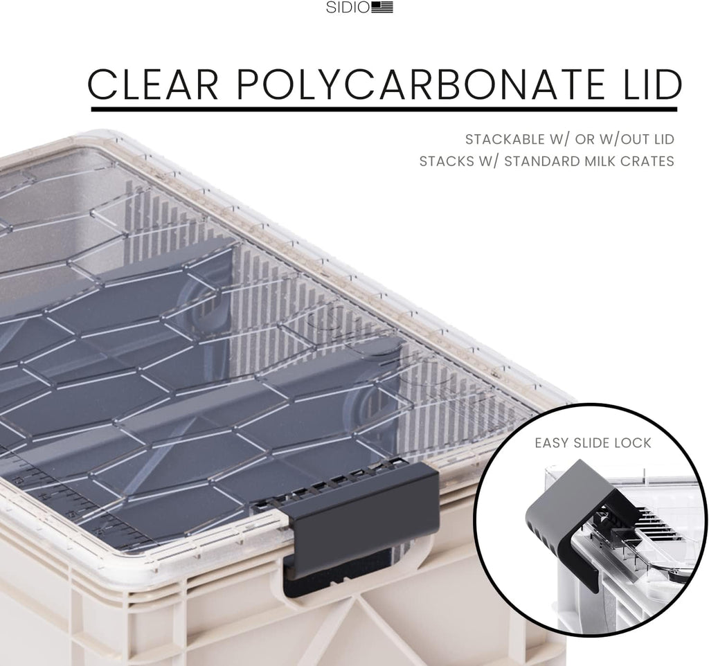 SIDIO Crate Pro Pack - 2 Full-Size & 1 Half-Size Heavy Duty Stackable Storage Bins, Totes and Containers with Lids and Dividers - Durable Organizer for Home, Office, Garage, and Outdoor Use