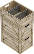 SIDIO Crate Basic Pack - 2 Full-Size & 1 Half-Size Heavy Duty Stackable Storage Bins, Totes and Containers with Dividers - Durable Plastic Organizer for Home, Office, Garage, and Outdoor Use (Tan)
