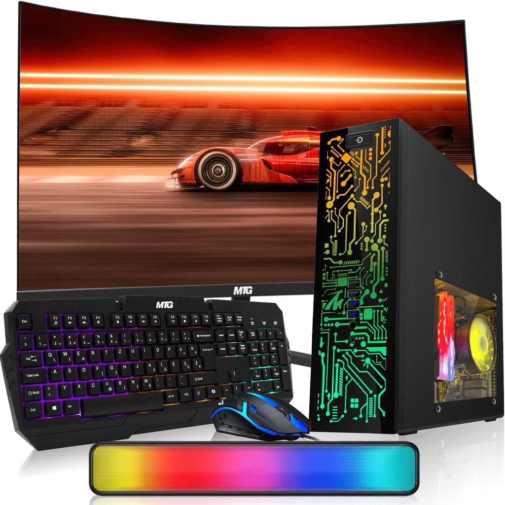 Hp Desktop Computer PC – Intel Core i5, 32GB ARGB RAM, 2TB SSD, 24 Inch Curved Monitor, RGB Keyboard with AI Copilot Key and Mouse, RGB Soundbar, Windows 11(Renewed)