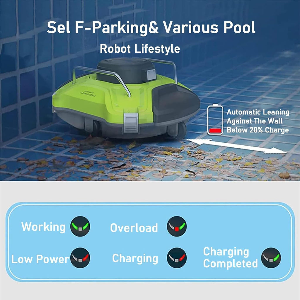 Cordless Robotic Pool Cleaner, Intelligent Cordless Pool Cleaning Robot, Strong Suction Dual Motors, Automatic Pool Vacuum Cleaner, for Above Ground & In-Ground Pools,White