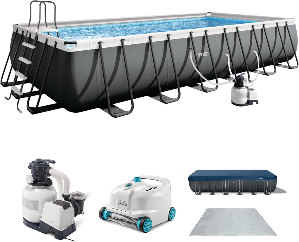 INTEX 26363EH Ultra XTR 24ft x 12ft x 52in Above Ground Swimming Pool Set with Sand Filter Pump and Deluxe Automatic Vacuum Cleaner