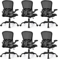 FelixKing Office Desk Chairs, Ergonomic PC Desk Chair with Wheels, Adjustable Lumbar Support and Height, Swivel Computer Chair with Flip-up Armrests, Ergo Mesh Backrest for Working (Black, Pack of 6)