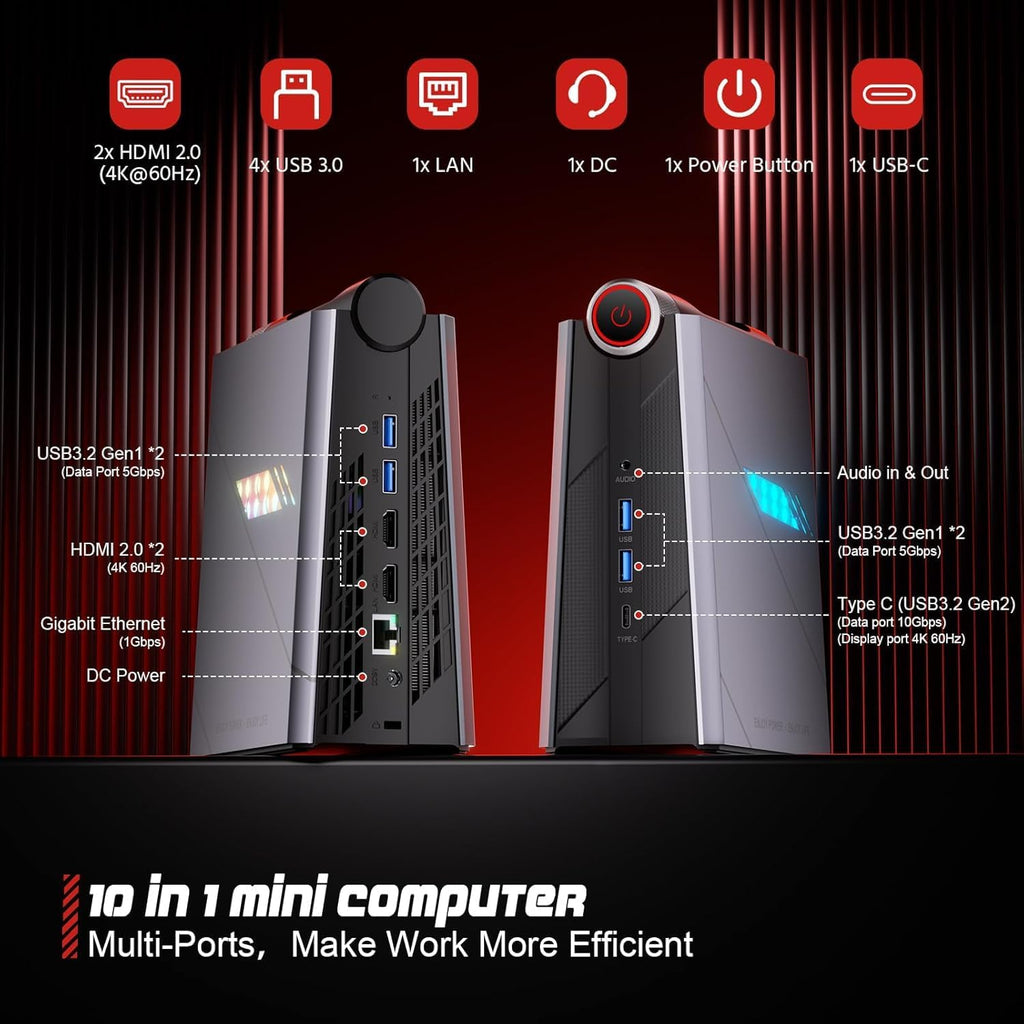 ACEMAGIC Mini Gaming PC Gaming Computer 12th i9-12900H (up to 5.0GHz, 14C/20T) 32GB RGB DDR4 512GB M.2 NVMe PCIe 4.0 SSD, Mini PC [3 Adjustable Mode/RGB Lights] Mini Computer WiFi6, BT5.2