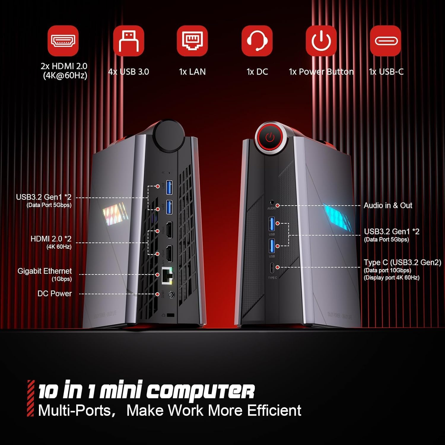 ACEMAGIC Mini Gaming PC Gaming Computer 12th i9-12900H (up to 5.0GHz, 14C/20T) 32GB RGB DDR4 512GB M.2 NVMe PCIe 4.0 SSD, Mini PC [3 Adjustable Mode/RGB Lights] Mini Computer WiFi6, BT5.2