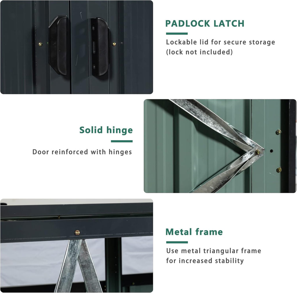 【LuckyNote】 Garbage Bin Shed Stores 2 Trash Cans Metal Outdoor Bin Shed for Garbage Storage,Stainless Galvanized Steel, Bin for Garden Yard Lawn