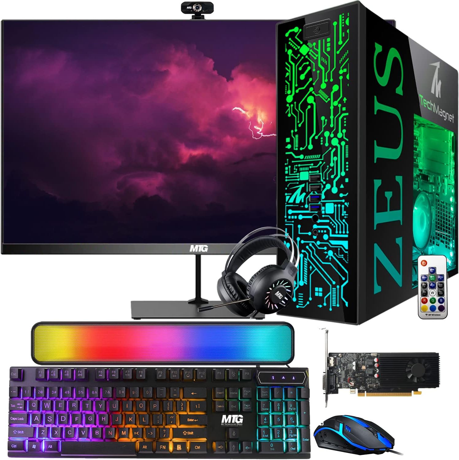 TechMagnet Gaming Desktop PC, Intel i7 6th Gen, Zeus Pro 6, GT 1030, 8GB RAM ARGB, 256GB SSD + 1TB HDD 22 Inch Monitor, Wi-Fi | Bluetooth Adapter, Webcam, RGB Kit, Windows 11 (Renewed)